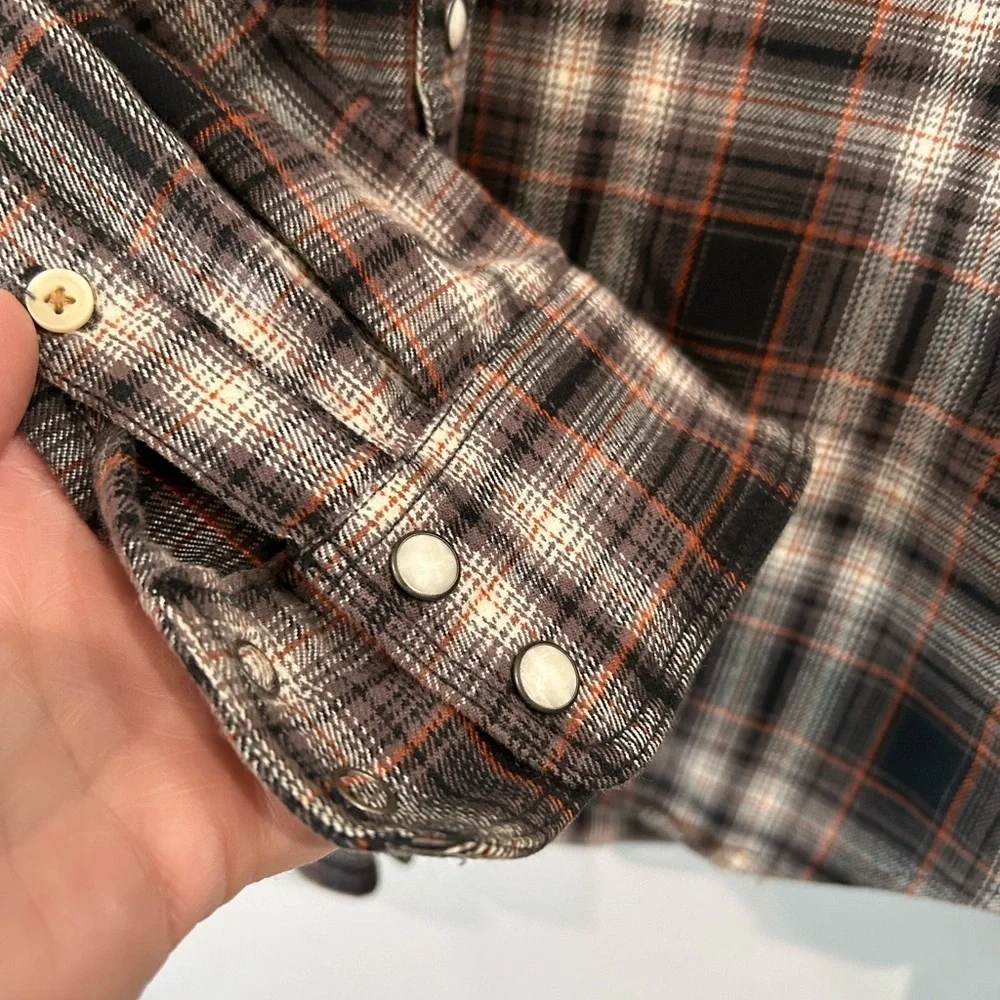 Banana Republic Western Button Down Pearl Snap Gray Plaid Shirt Men's Sz M Rodeo